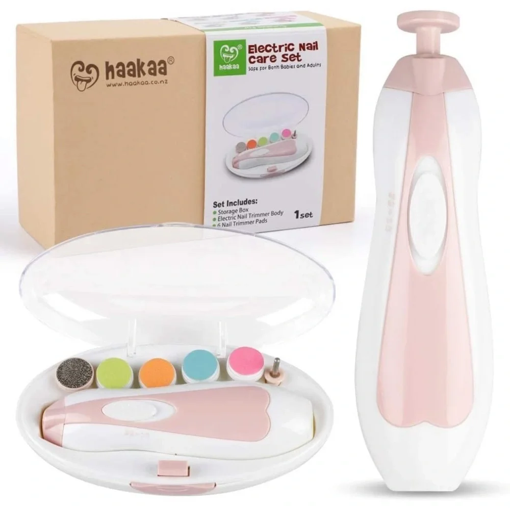 Baby Nail Trimmer Electric Clippers Kit 6 Grinding Heads and LED Light, Pink